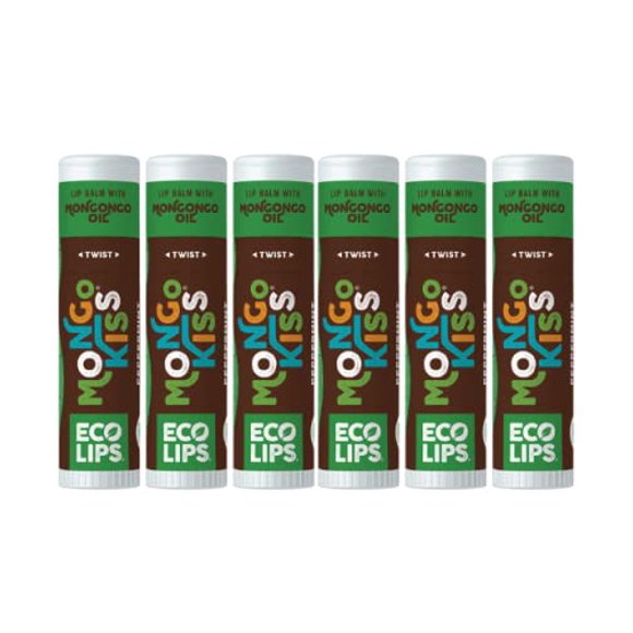 Bálsamo labial Eco Lips Mongo Kiss, paquete de 6, cera de abejas 100% orgánica
