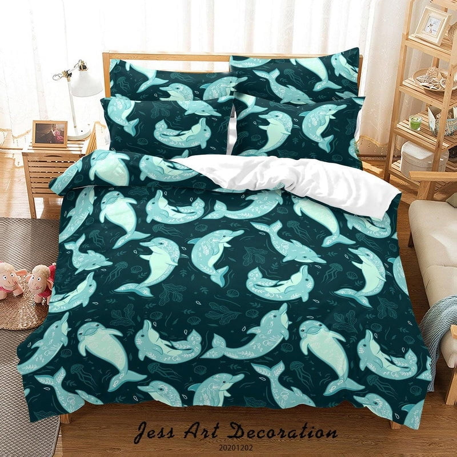Milsleep - 3d Cartoon Océano Azul Delfín Pescado Patrón Funda Nórdica Juego De Edredón Set De Cama