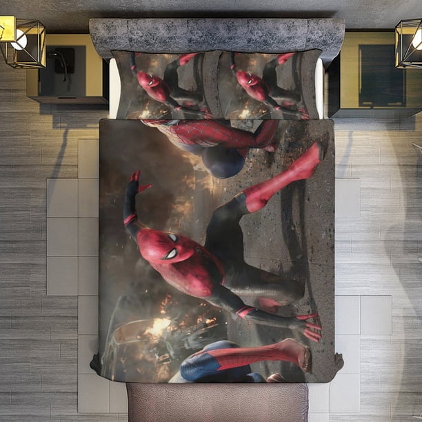 Spider-Man 3 Piece Sets Full/Queen Size - Reversible Microfiber Quilts with 2 Shams Soft Lightweight Bedspread Coverlet Comforter for All Season Bed Sheets