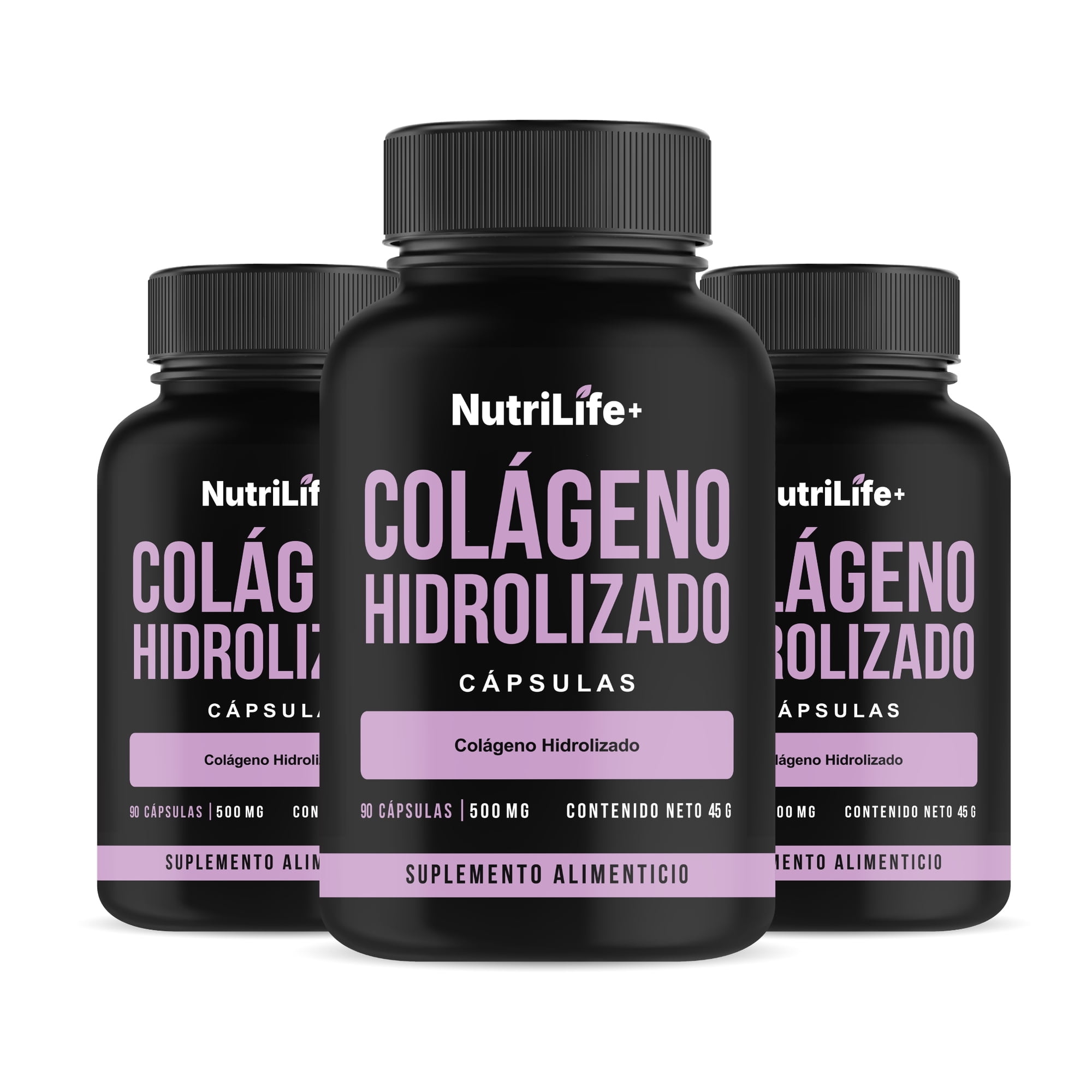 Pack 3 Colágeno Hidrolizado 270 Capsulas 500mg Nutrilife+ Sin Sabor