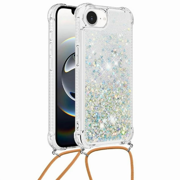 Funda FOXDOCK para iPhone 16e con Cuerda Ajustable, Brillo Líquido, Protección Antigolpes y Lente – Ideal para Regalo