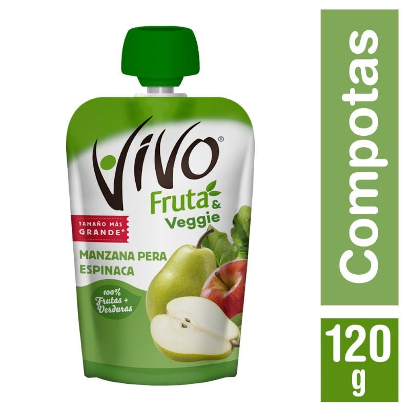 Compota Fruta & Veggies Manzana Pera Espinaca 120 g Vivo