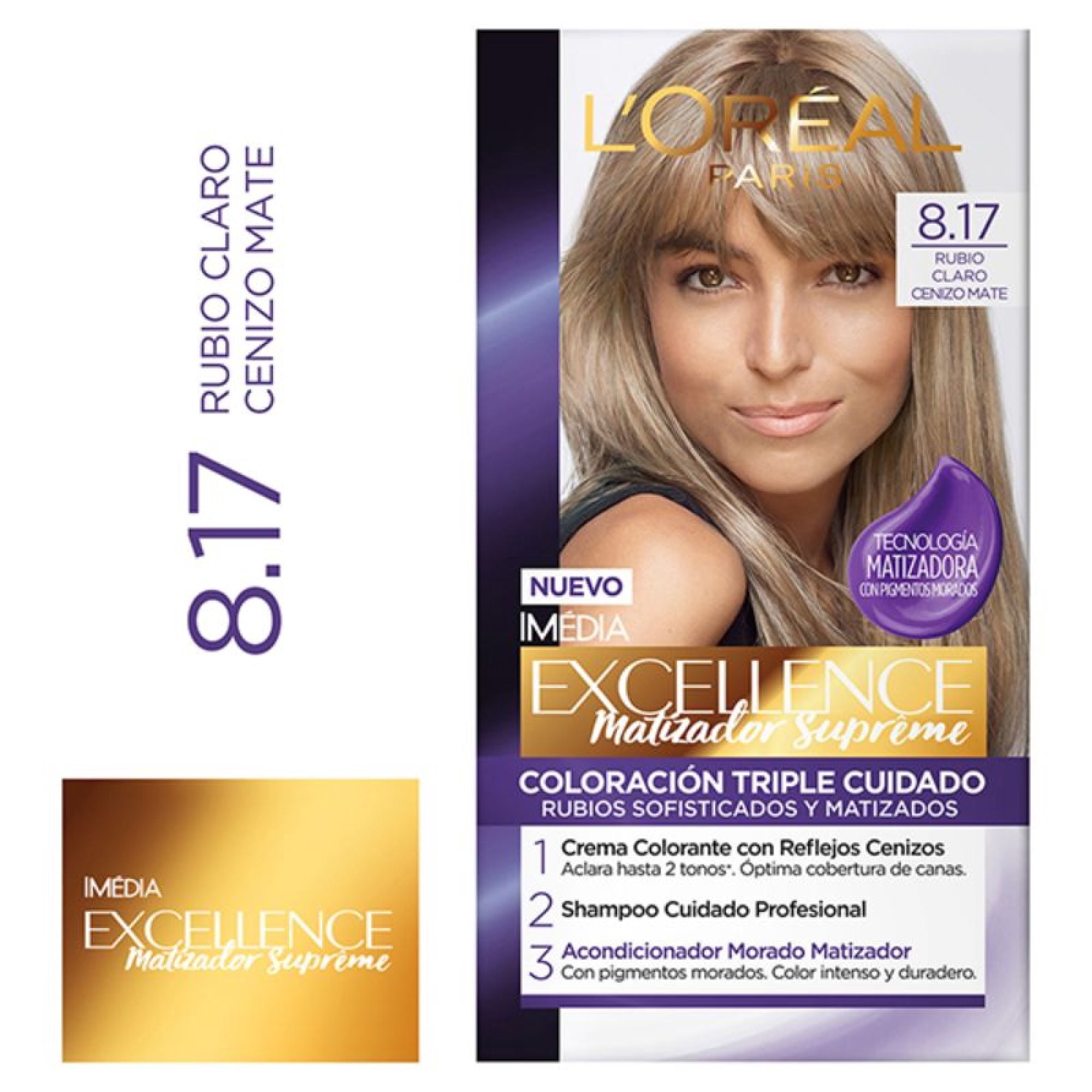 Coloración Excellence Cabello Rubio Claro Cenizo Matte Tono 8.17