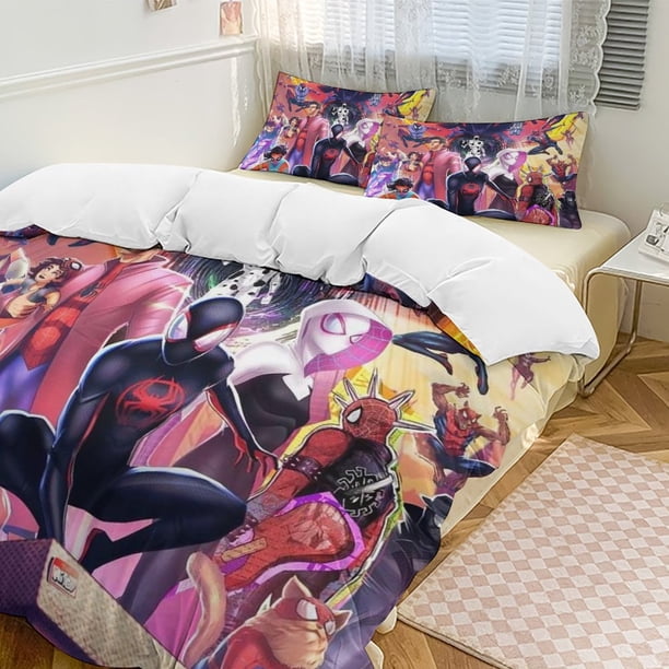 Into The Spider-Verse Family Bed 3 Piece Set Personalized Bedding Decor for Kids And Teens Anime Student Dormitory Cover
