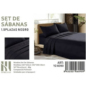 Mundo Shopping - Set De Sabanas 1.5 Plazas 150 Hilos 1 Funda De Almohada Color Negro