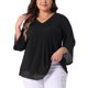 thumbnail image 1 of Agnes Orinda Conjuntos de Halloween Tallas Grandes Camisa Escolar Universitaria para Mujeres Manga 3/4 Acampanada Cuello en V Blusa de Doble Capa de Chifón Talla 4X Negro, 1 of 6