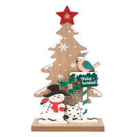 Wakeshome - Adorno Navideño 22X11Cm Mdf Hombre De Nieve Arbol De Navidad