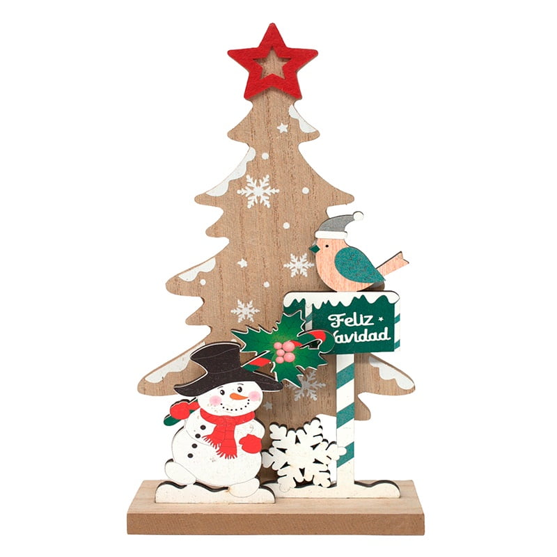 Wakeshome - Adorno Navideño 22x11cm Mdf Hombre De Nieve Arbol De Navidad