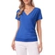 thumbnail image 1 of INSPIRE CHIC Blusas Casual de Mujer con Cuello en V, Mangas Cortas, Decoración de Botones y Fruncido, Azul Real XL, 1 of 6