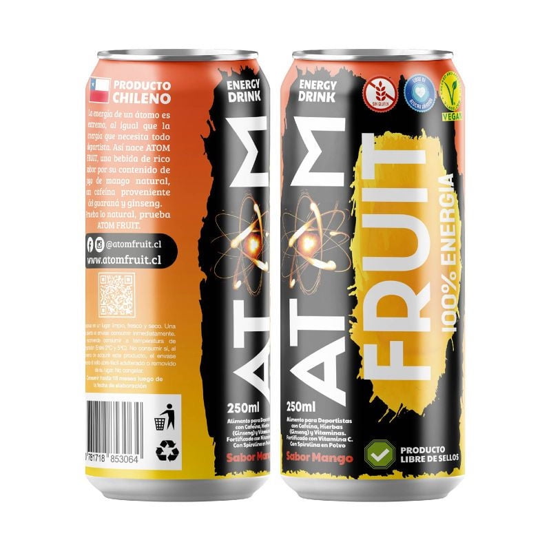 Bebida Energética Mango Lata 250 ml Atom Fruit