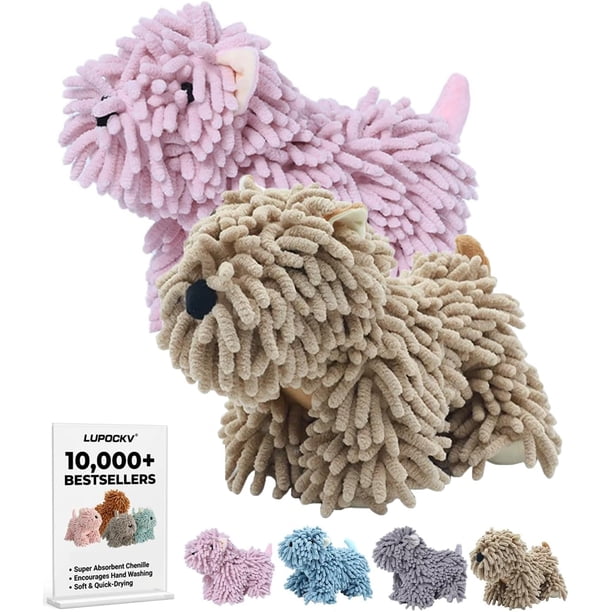 Toalla mano diseño perro felpa bola secado microfibra absorbente baño marrón