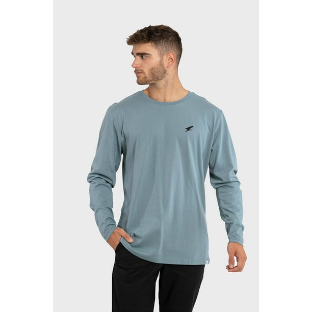 Polera Orgánica Manga Larga Vertical Logo Azul Petroleo Hombre Falcone