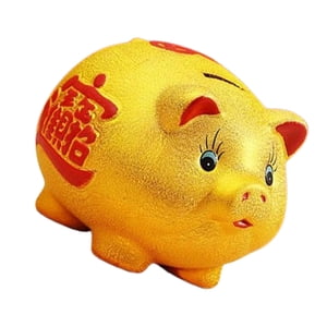 Bothyi - Cerdo Dorado De Cerámica, Alcancía, Olla De Ahorro Para Niños, Regalo De Inauguración De La Casa, 15X12,5X11Cm