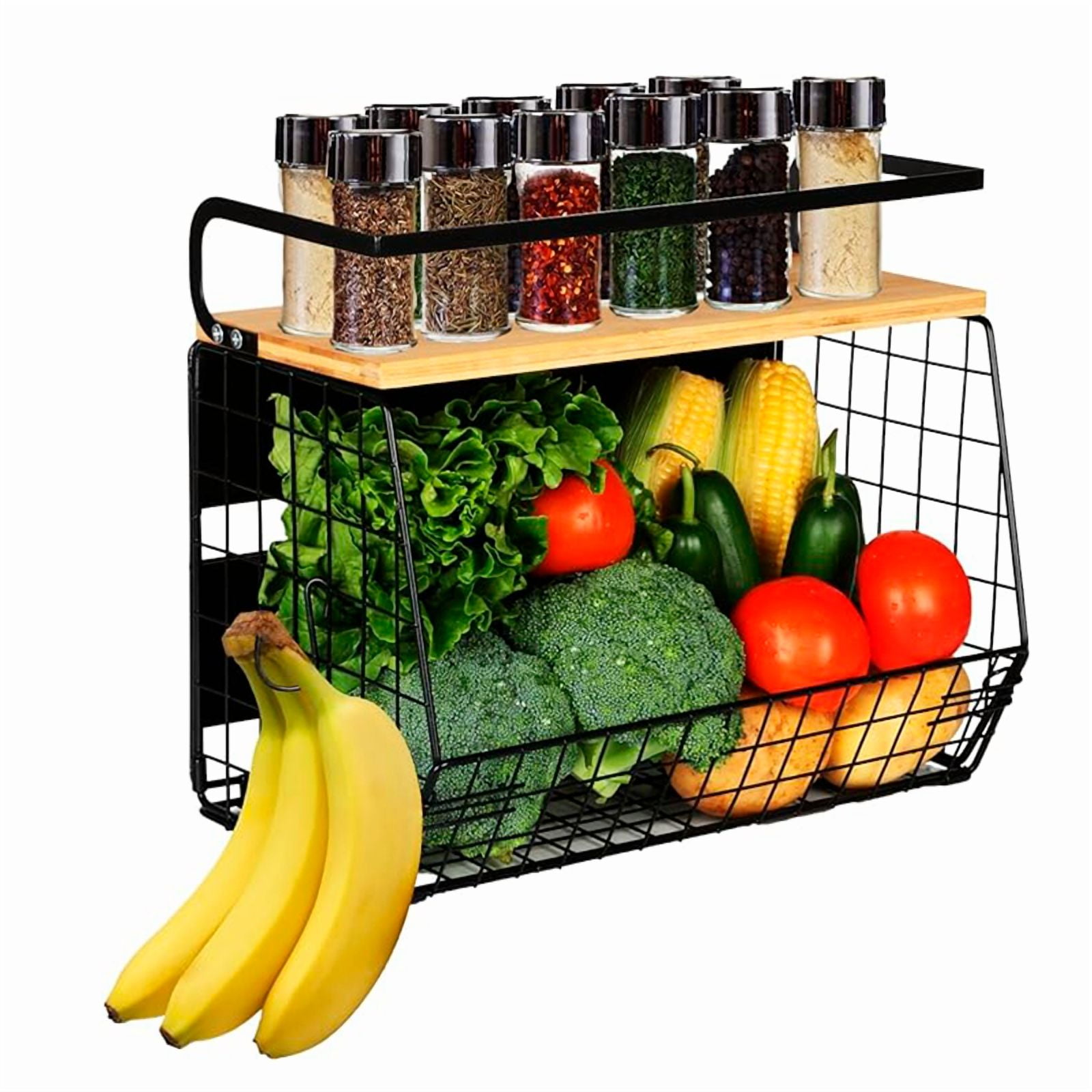 Wakeshome - Canasto Para Frutas Frutero Magnetico Hogar Verdulero Cocina Negro