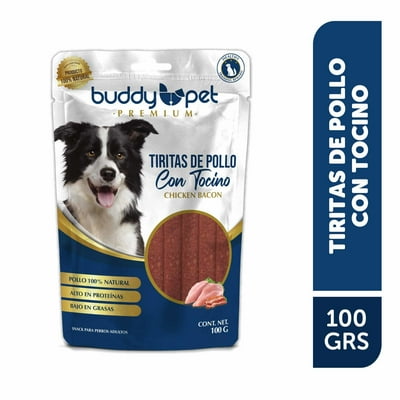 Snack Perro Adulto Tiritas Pollo Con Tocino Bolsa 100 G Buddy Pet