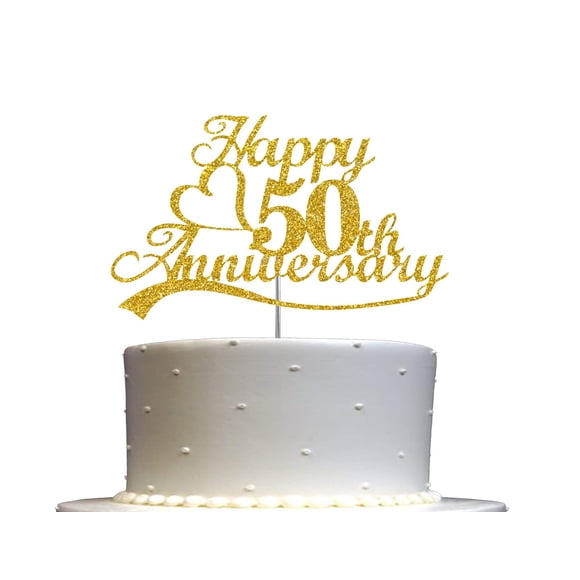 Cake Topper 50 º Aniversario Con Brillo Dorado 17 X 10 Cm