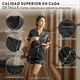 thumbnail image 5 of Pijama De Saten Mujer 2 Piezas Set Camisa Y Short Suave Boton Negro, 5 of 10