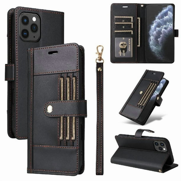 FOXDOCK Funda tipo Cartera para iPhone 13 Pro Max – Cubierta de Cuero PU con Múltiples Ranuras, Bolsillo para Efectivo y Correa de Muñeca