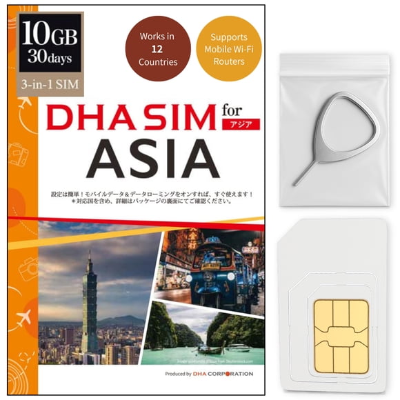 Tarjeta SIM DHA SIM Asia 10 GB por 30 días para 12 países LTE