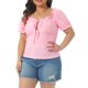 thumbnail image 4 of Agnes Orinda Blusa de Mujer Talla Grande Bordado de Ojal Cuello Cuadrado Lazo Frontal Manga Corta Verano Blusa Corta Linda 3X Rosa, 4 of 6
