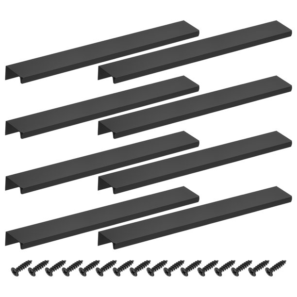 8 piezas de tiradores de dedo, 250 mm/9.84 pulgadas tiradores de borde ocultos de aluminio, herrajes modernos ocultos para cocina, muebles, cajón, armario, negro