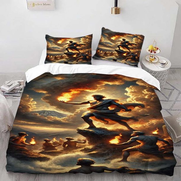 Three-Piece God-Given Flame Printed Duvet Cover Set Soft and Comfortable All-Season Bedding Set Ideal for Home and Bedroom Guest Room