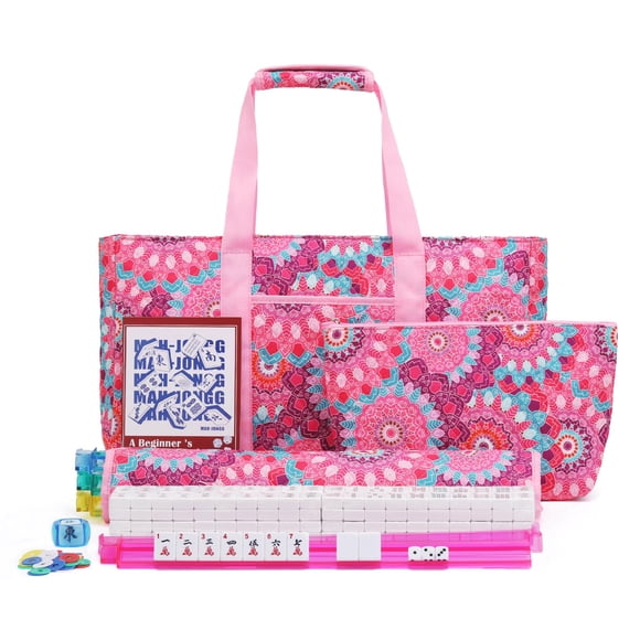 Set de Mahjong Kyerlish de 166 fichas con bolsa de transporte rosa