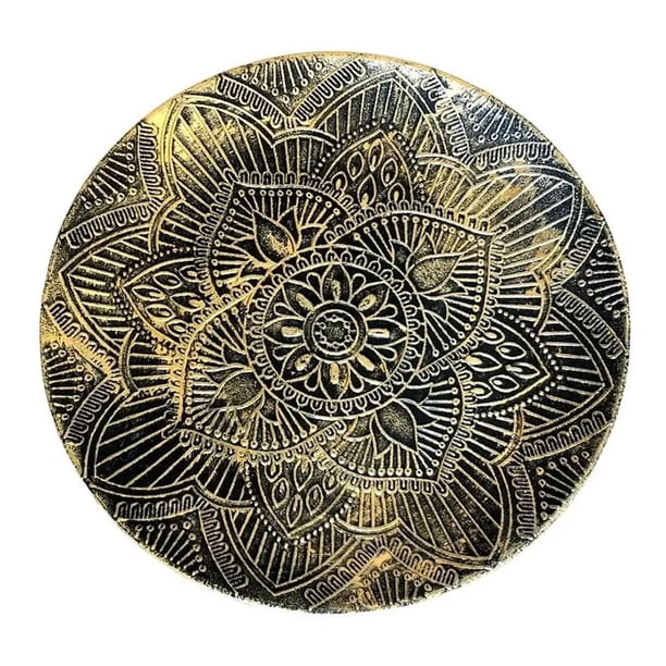 Mesa Lateral Dorada Mandala Mesa De Centro Decoración 40cm negro