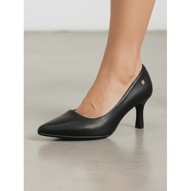 Zapato Taco Alto Delgado Extra Acolchado Negro