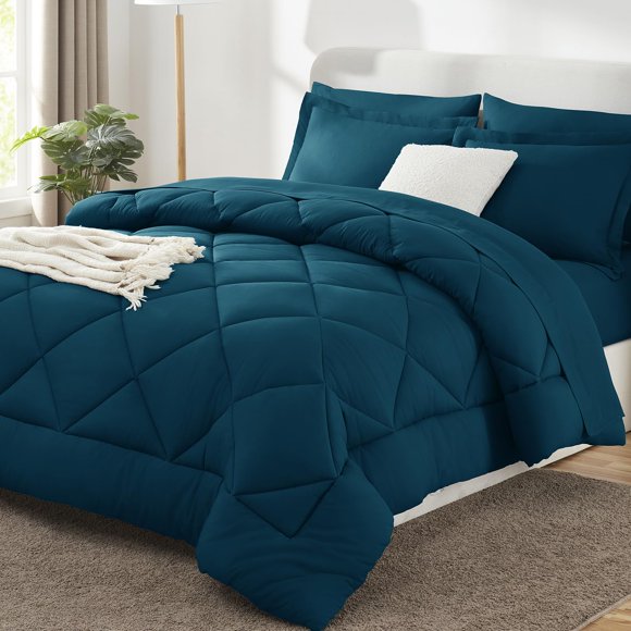 Juego de ropa de cama CozyLux Queen 7 piezas Lyons Blue