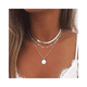 thumbnail image 2 of Collar Acero Plateado 3 Capas con Colgante Circular, 2 of 5
