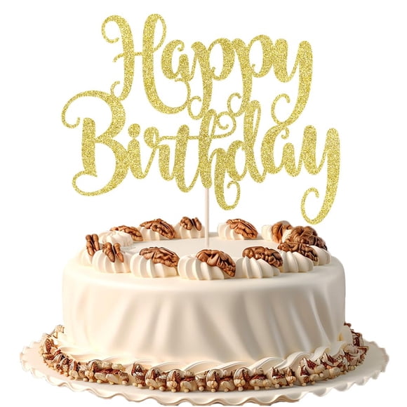 Decoración para tartas de cartón dorado con purpurina para cumpleaños de FMiyuneea