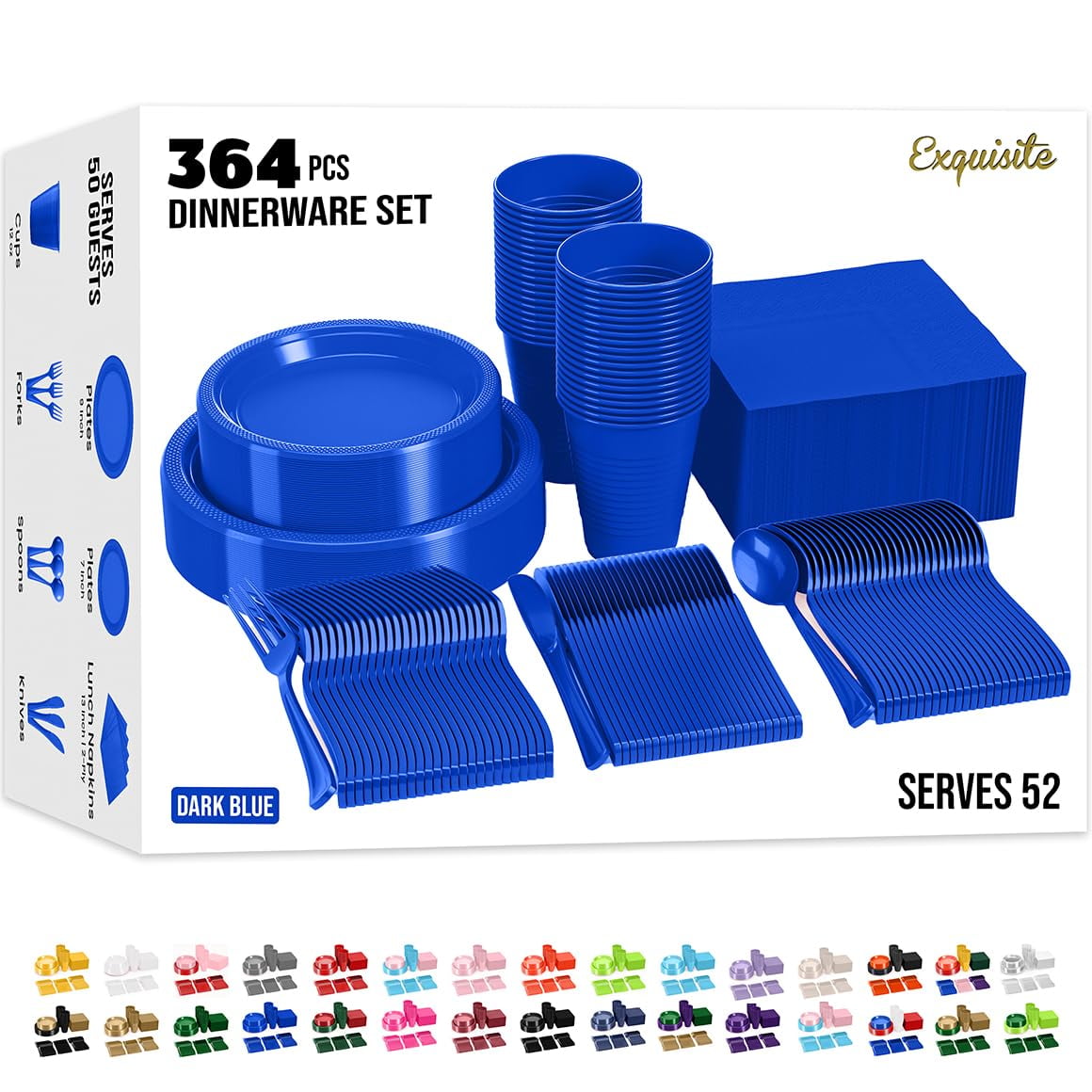 Juego De Vajilla Desechable Party Solids 350 Piezas Azul Oscuro