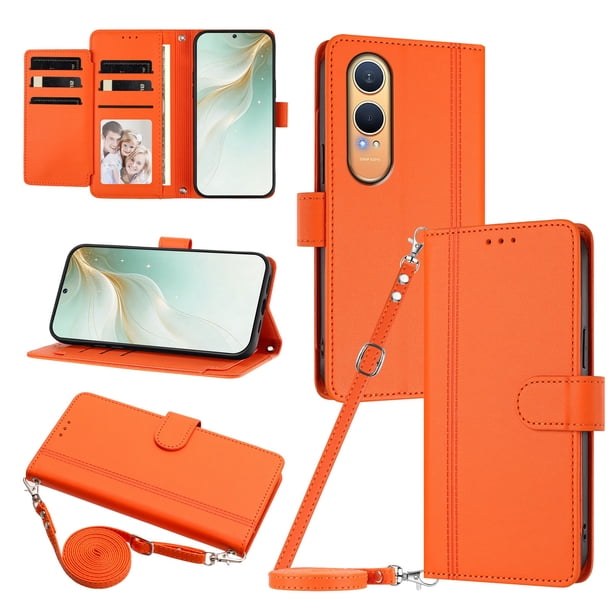 Funda Billetera de Cuero Sintético para OnePlus Nord CE4 Lite 5G, Naranja