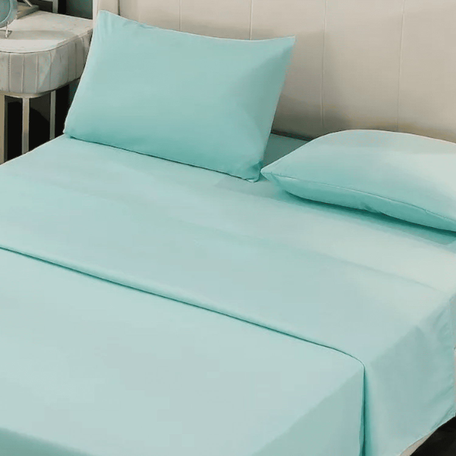 Importclick - Juego Sábanas Algodón Poliéster 200 Hilos + 2 Fundas 2 Pl Celeste