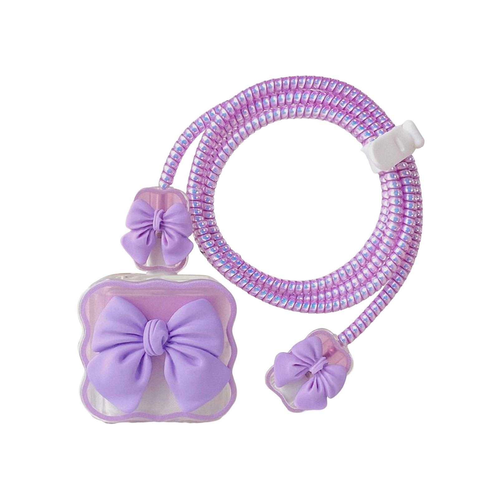 Magideal - Estuche Protector 3d, Cabezal De Cargador Línea De Datos Accesorios De Cable De Datos Protector De Cargador Rápido De Dibujos Animados Para Teléfono , Lazo Nudo Púrpura