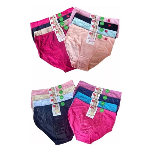 Pack 12 Calzones Algodón Mujer Tiro Alto Señora Xl Xxl Xxxl Surtidos Xxl