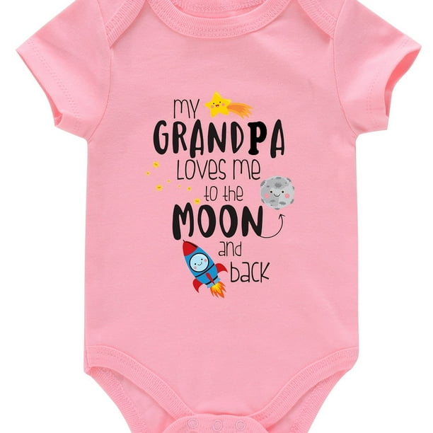 Baby Girls Cute Casual Simple Romper, Short Sleeve Funny Romper With "Grandpa Loves Me" Print