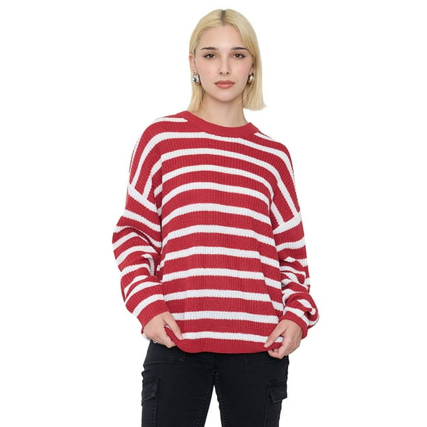 Sweater Mujer Líneas Blanco/Rojo Corona