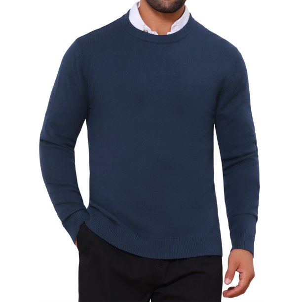 INSPIRE CHIC Suéter de Punto Suave de Cuello Redondo de Manga Larga Clásico de Color Sólido para Hombre M Azul Marino