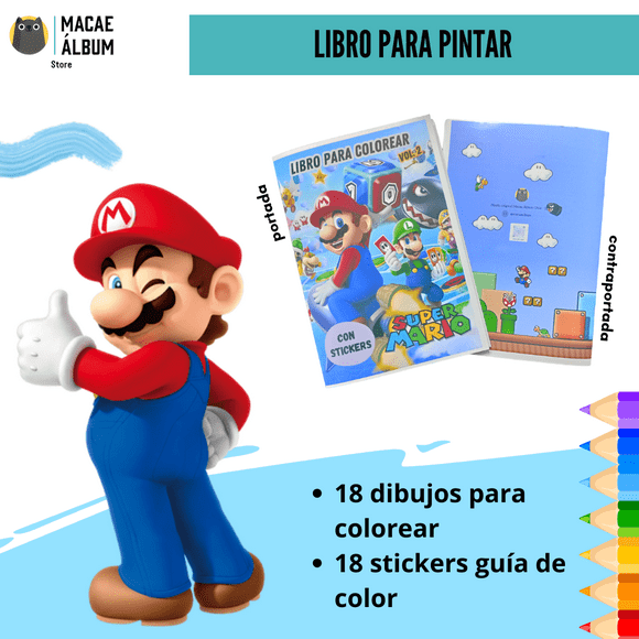 Libro Para Pintar Mario Bros vol 2 con stickers