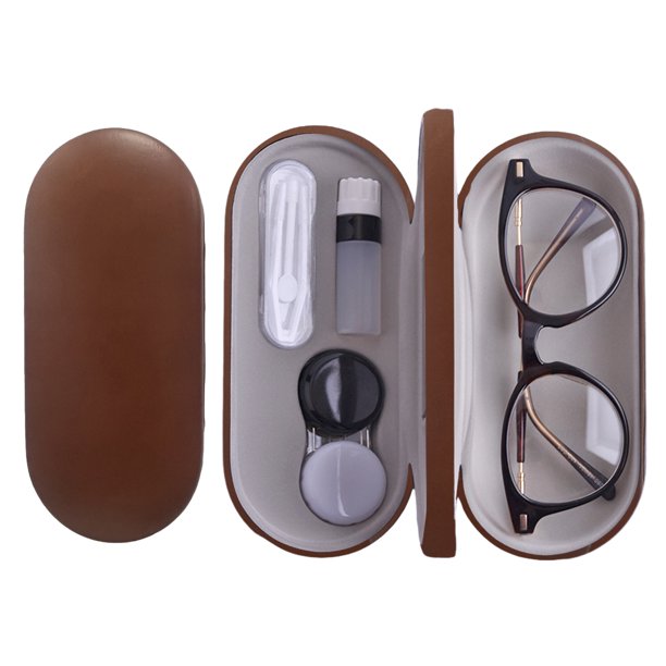 1 Estuche para gafas de doble capa y doble uso Estuche para lentes de contacto con espejo Caja portátil de belleza para acompañantes de pupila Marco de caja con espejo