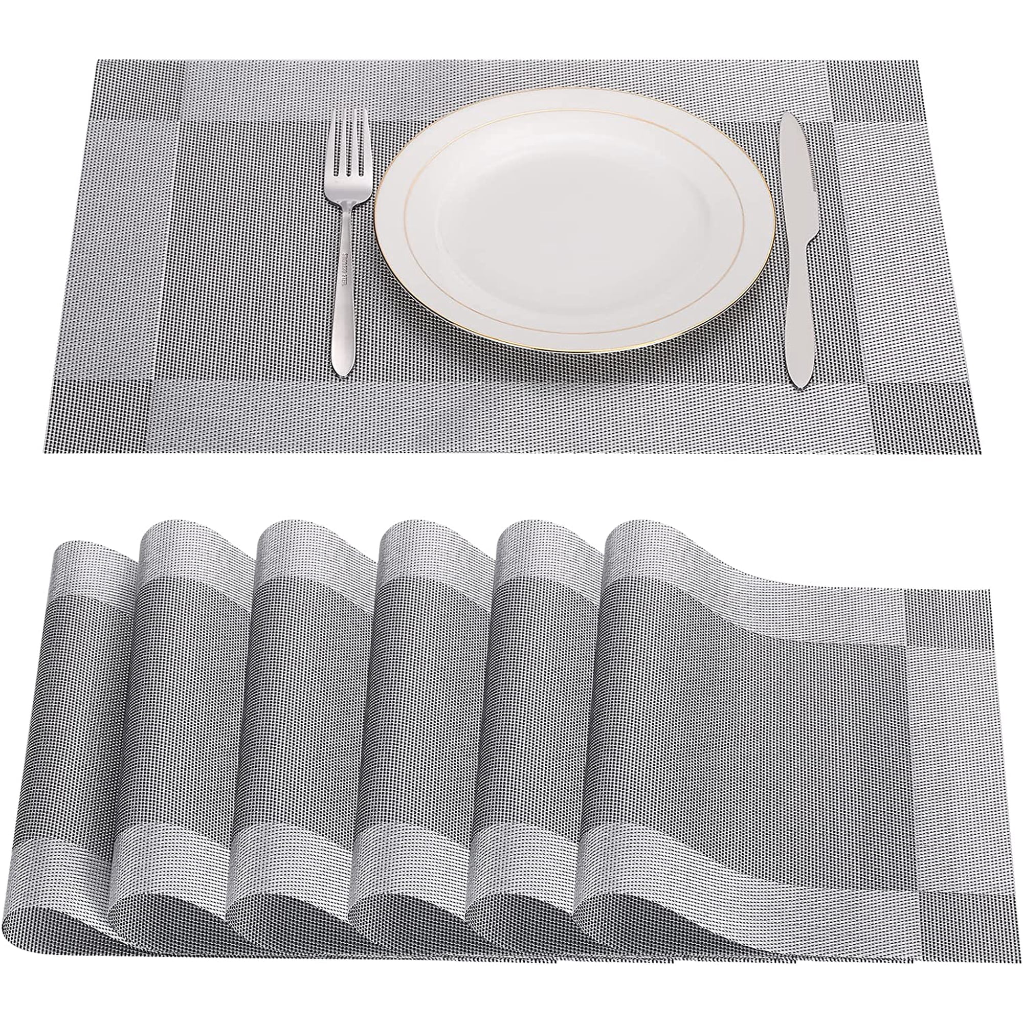 Xmhytop Juego De 6 Manteletes Individuales Para Mesa, Hechos De Pvc Resistente, Antideslizantes Y Termorresistentes, Ideal Para Hogares, Restaurantes Y Cocinas, Estilo V, 45*30cm, Gris