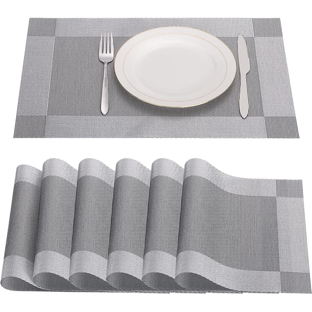 XmhyTop Juego de 6 Manteletes Individuales para Mesa, Hechos de PVC Resistente, Antideslizantes y Termorresistentes, Ideal para Hogares, Restaurantes y Cocinas, Estilo V, 45*30cm, Gris