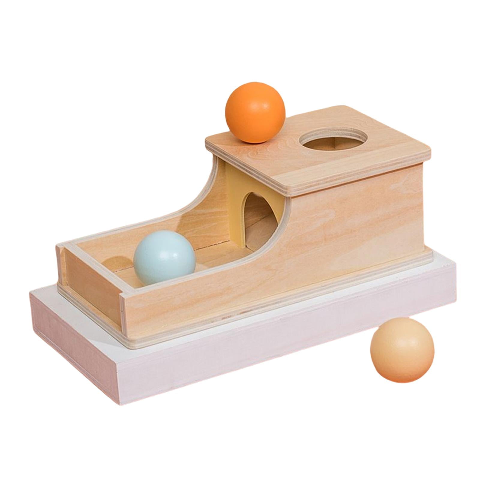 Magideal - Montessori Ball Drop Box Juguete De Desarrollo Juguete De Aprendizaje Preescolar Con Bandeja Three Balls Object Permanence Box Para Niños De 1 Año De