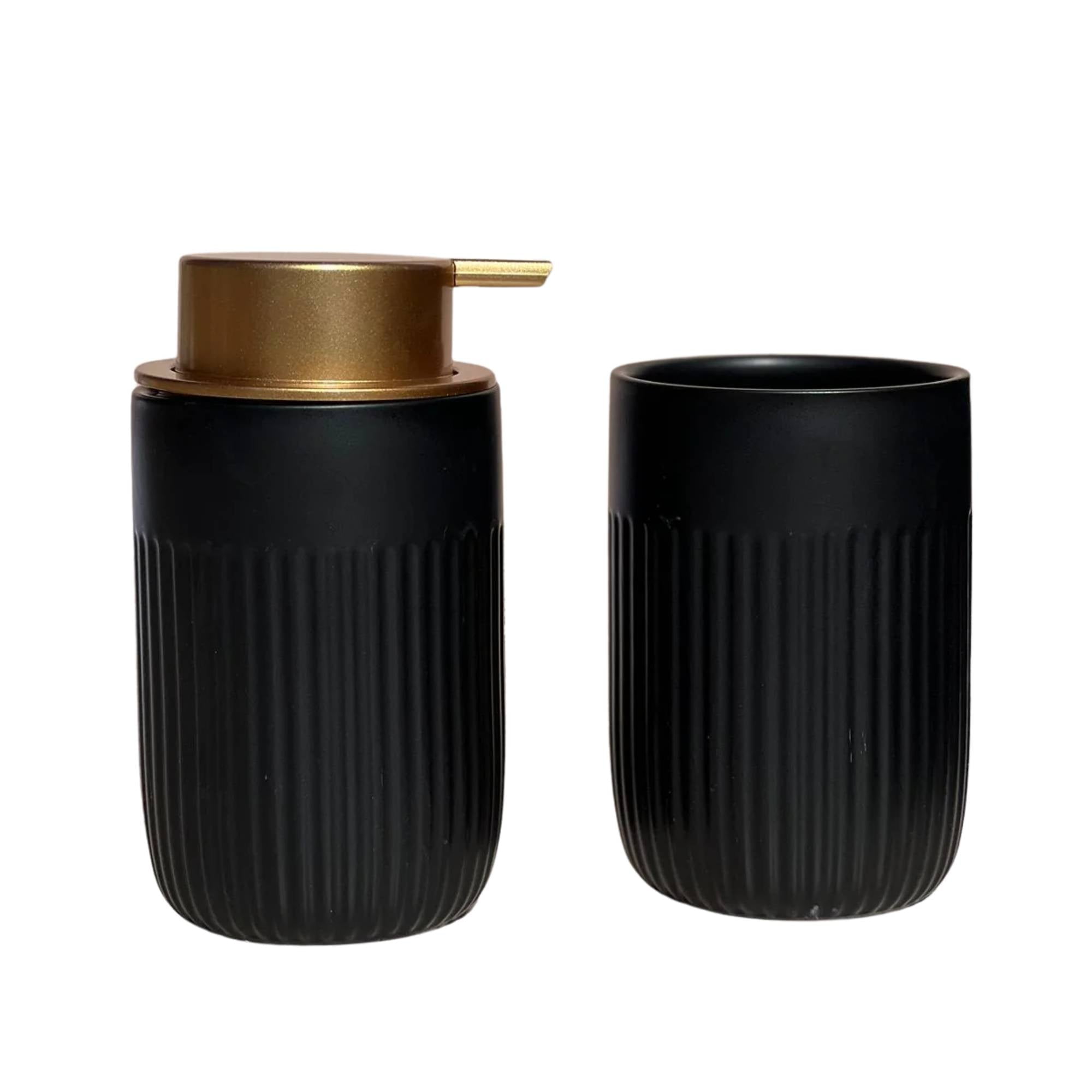 Decoexpress - Set 2 Accesorios De Baño Dispensador De Jabón Y Vaso Cerámica Negro