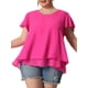 thumbnail image 1 of Agnes Orinda Blusa Casual de Talla Grande para Mujer de Chifón con Volantes, Mangas Cortas, Cuello en V, Dobladillo de Doble Capa, 5X Rosa Fucsia, 1 of 8