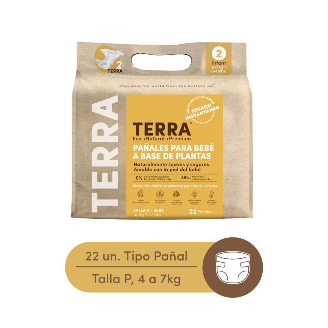 Terra - Pañales Biodegradables Talla P 22 Un