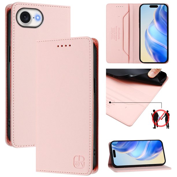 Funda Billetera con Soporte para iPhone 17e/iPhone 16e Bloqueo RFID Plegable Rosa