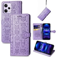 Funda Cartera Foxdock Para Xiaomi Redmi Note 12 Pro 5G , Flip Pu Con Relieve De Gatos Y Perros, Tarjetero Y Soporte